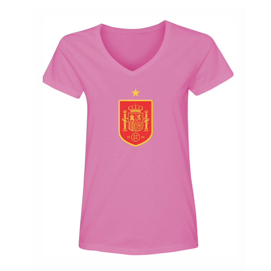 Women's Spain Red Logo National Soccer Team V-Neck T-Shirt