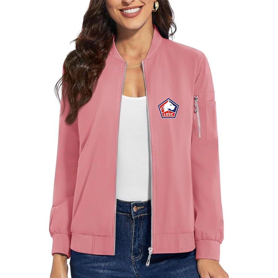 Women's  Lille Olympique FC - Premium Bomber Jacket with Polished Detailing and Functional Sleeve Pocket - Modern Luxury Outerwear