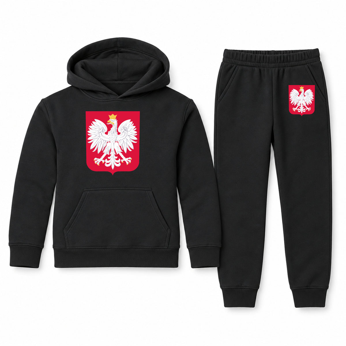 Poland National Soccer Team youth hoodie jogger set, Black, Youth Large ages 10–12