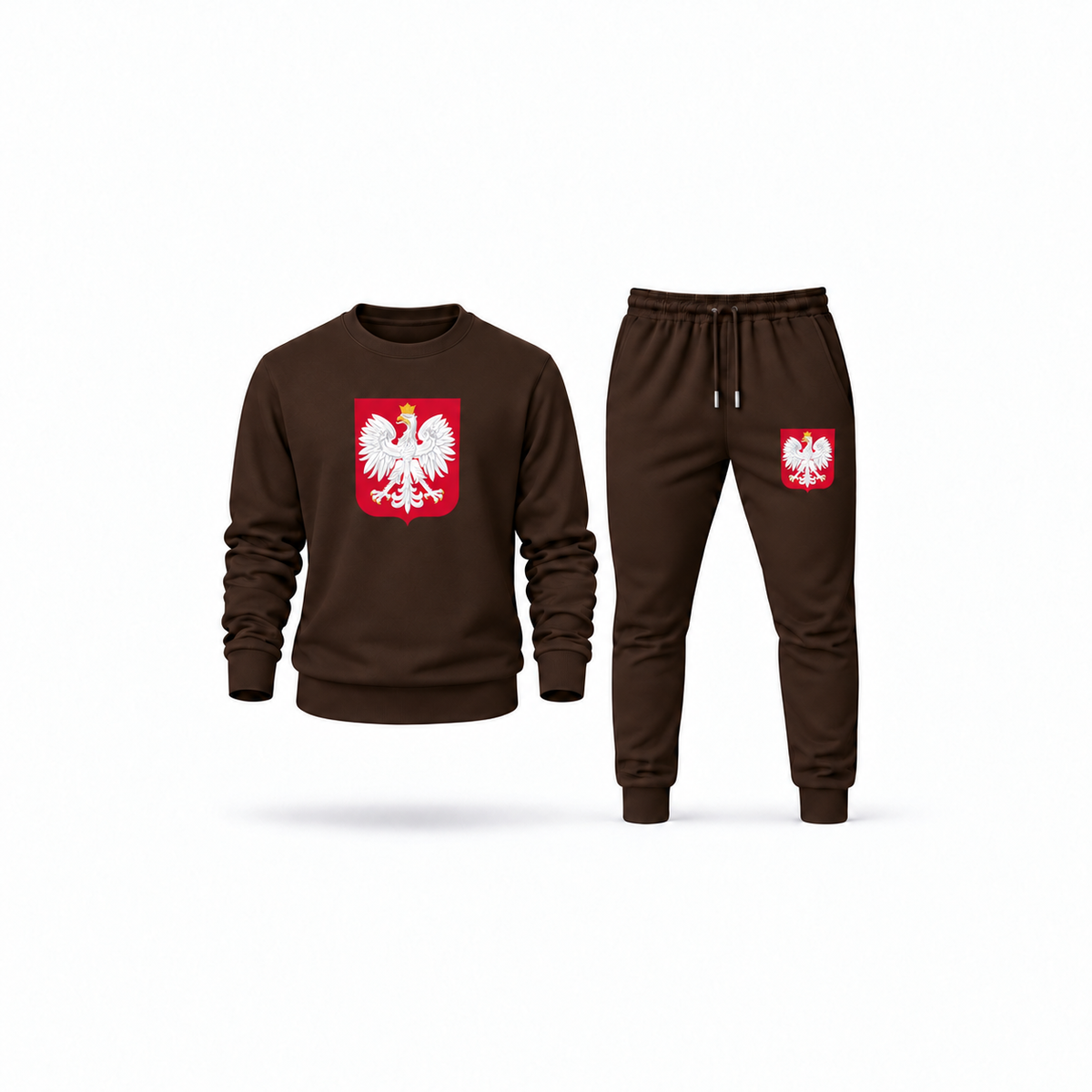 Men's Poland National Soccer Team Sweatshirt Joggers Set | Color: Brown | Main