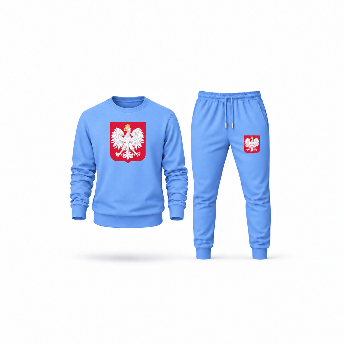 Men's Poland National Soccer Team Sweatshirt Joggers Set | Color: Carolina Blue | Main