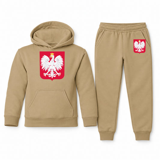 Poland National Soccer Team youth hoodie jogger set, Khaki, Youth Large ages 10–12
