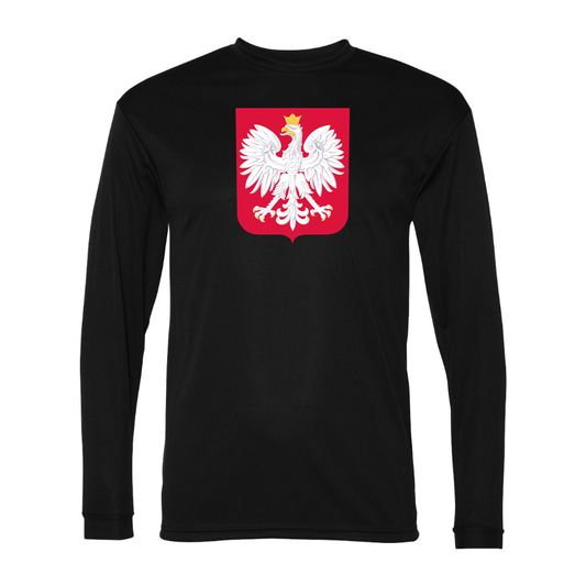 Men's Poland National Soccer Team Performance Long Sleeve T-Shirt | Color: Black | Original artwork on Drive garment