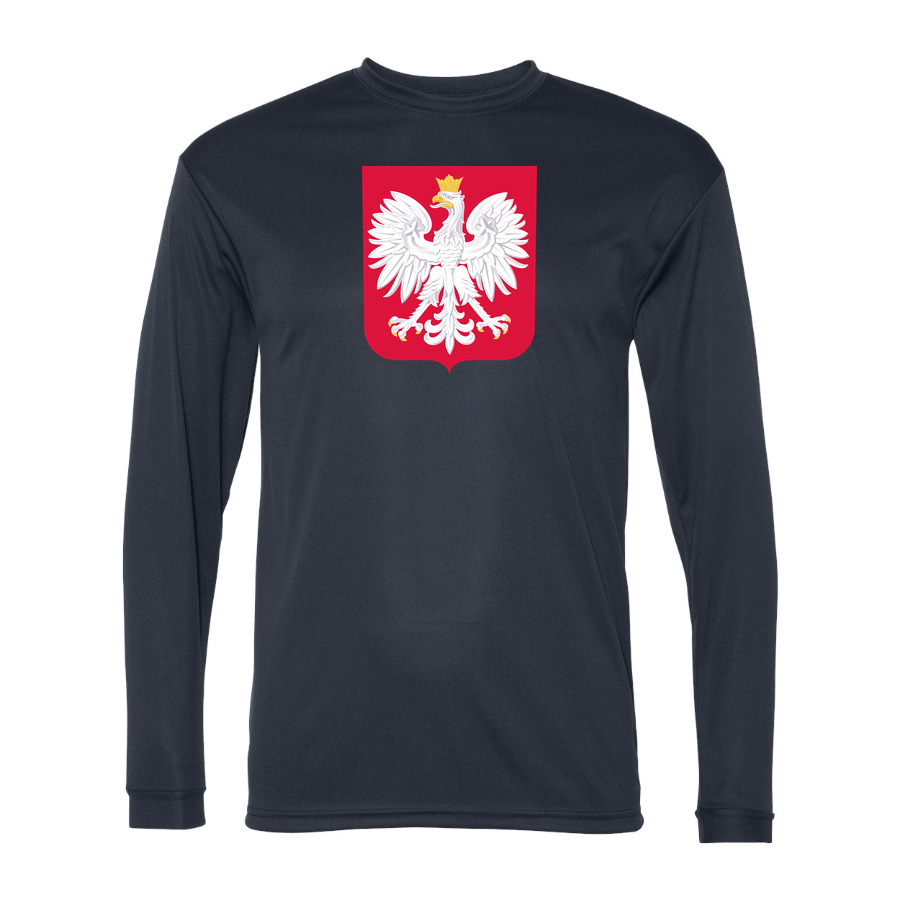 Men's Poland National Soccer Team Performance Long Sleeve T-Shirt | Color: Navy | Original artwork on Drive garment