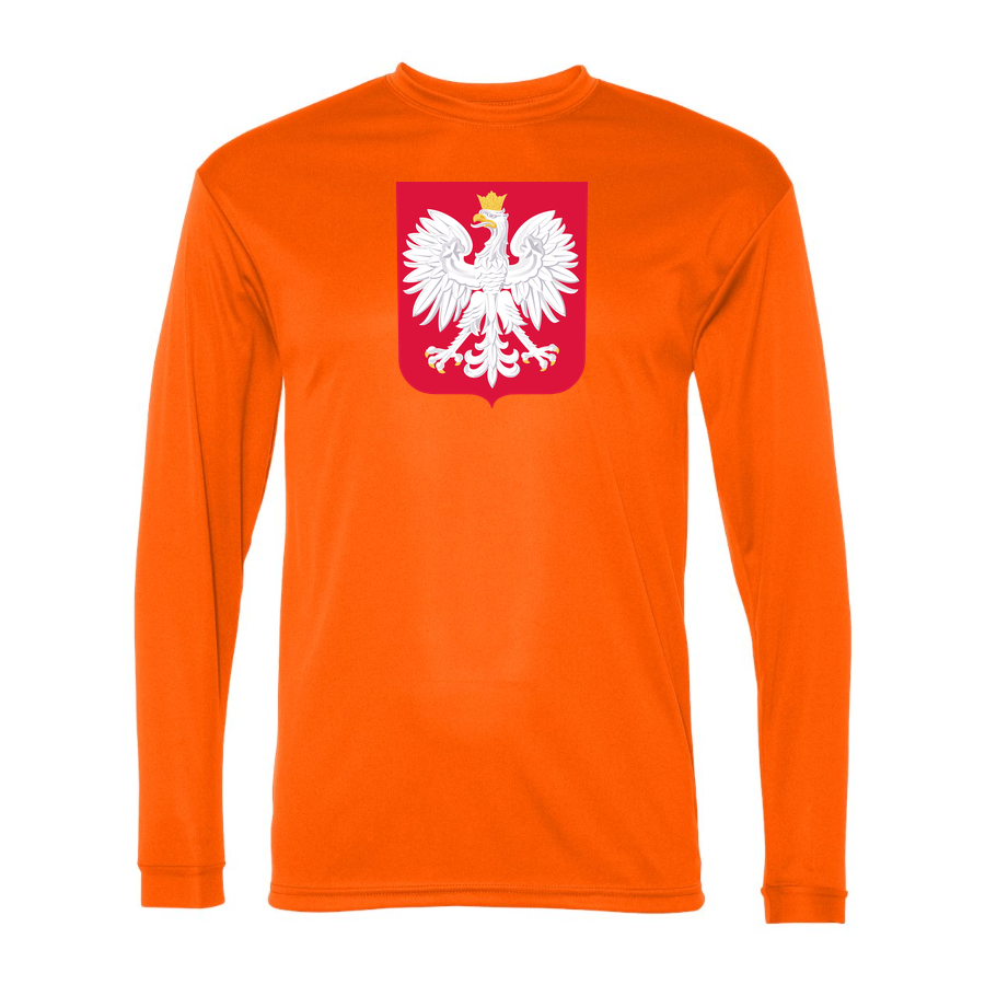Men's Poland National Soccer Team Performance Long Sleeve T-Shirt | Color: Orange | Original artwork on Drive garment