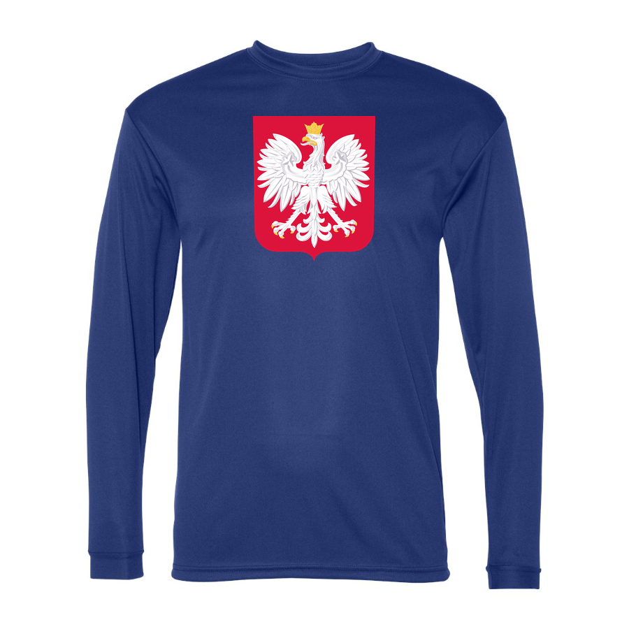 Men's Poland National Soccer Team Performance Long Sleeve T-Shirt | Color: Royal | Original artwork on Drive garment