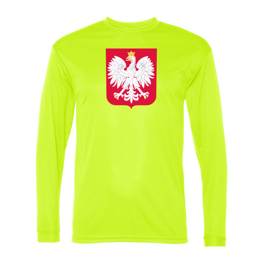 Men's Poland National Soccer Team Performance Long Sleeve T-Shirt | Color: Safety Yellow | Original artwork on Drive garment