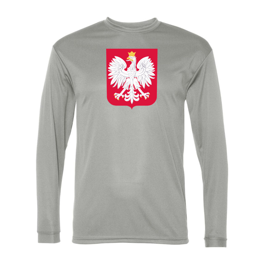 Men's Poland National Soccer Team Performance Long Sleeve T-Shirt | Color: Silver | Original artwork on Drive garment