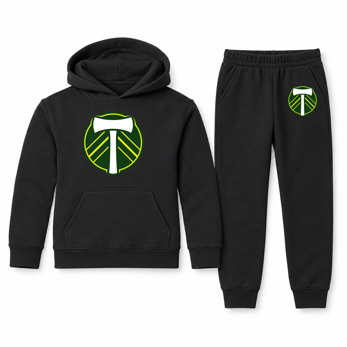 Portland Timbers FC youth hoodie jogger set, Black, Youth Large ages 10–12