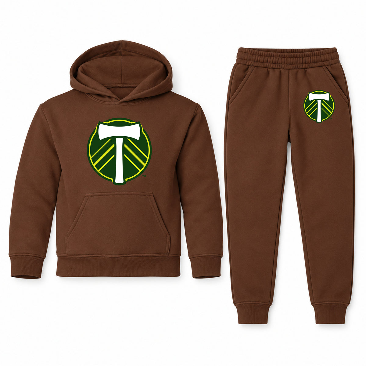 Portland Timbers FC youth hoodie jogger set, Brown, Youth Large ages 10–12