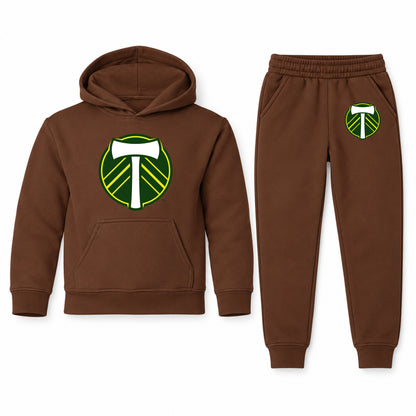 Portland Timbers FC youth hoodie jogger set, Brown, Youth Large ages 10–12