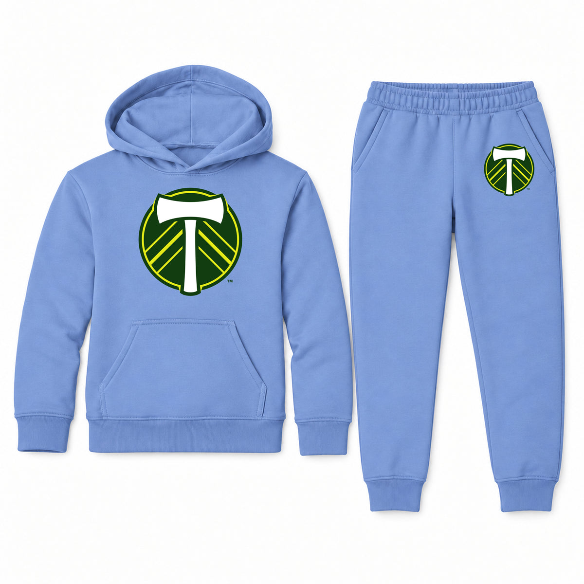 Portland Timbers FC youth hoodie jogger set, Carolina Blue, Youth Large ages 10–12