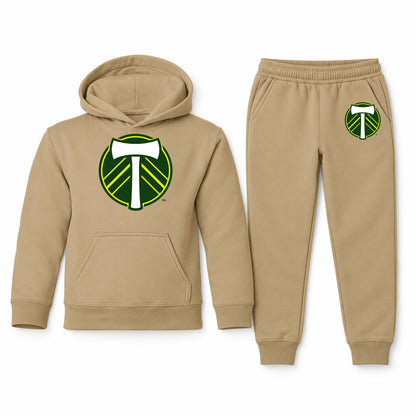 Portland Timbers FC youth hoodie jogger set, Khaki, Youth Large ages 10–12