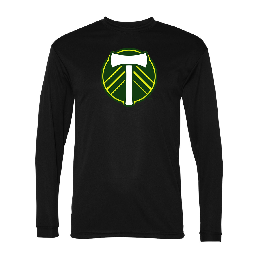 Men's Portland Timbers FC Performance Long Sleeve T-Shirt | Color: Black | Original artwork on Drive garment