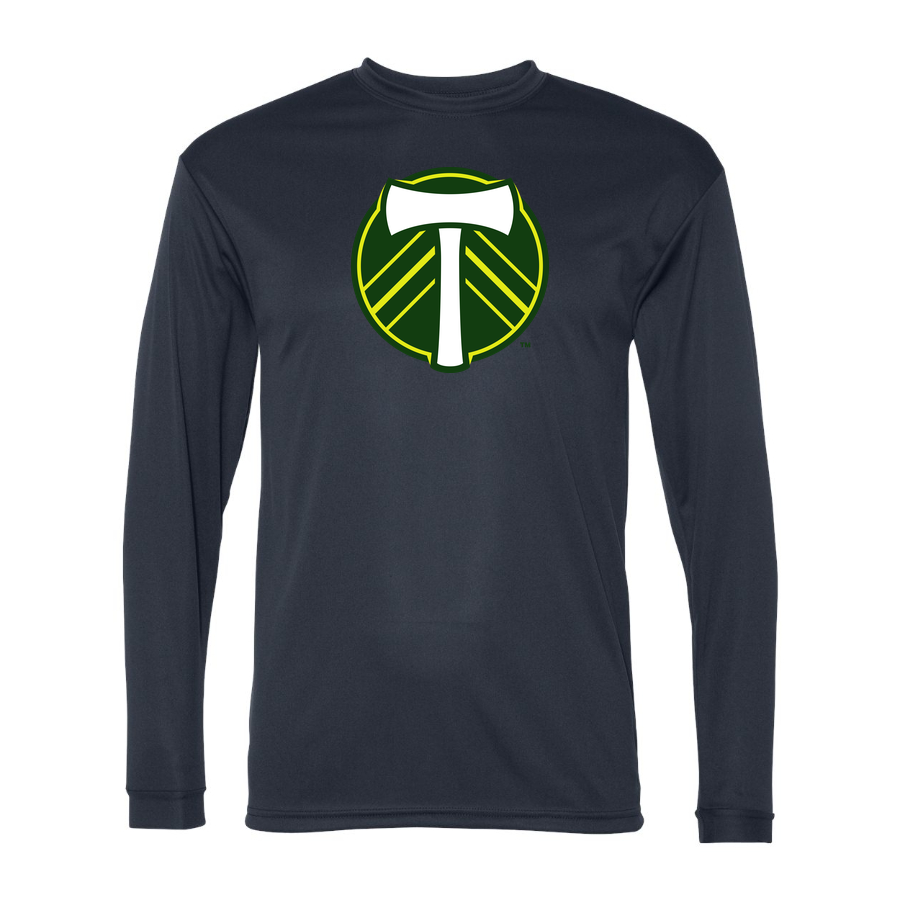 Men's Portland Timbers FC Performance Long Sleeve T-Shirt | Color: Navy | Original artwork on Drive garment