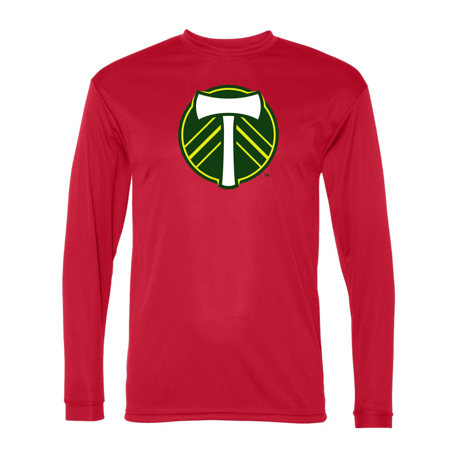 Men's Portland Timbers FC Performance Long Sleeve T-Shirt | Color: Red | Original artwork on Drive garment