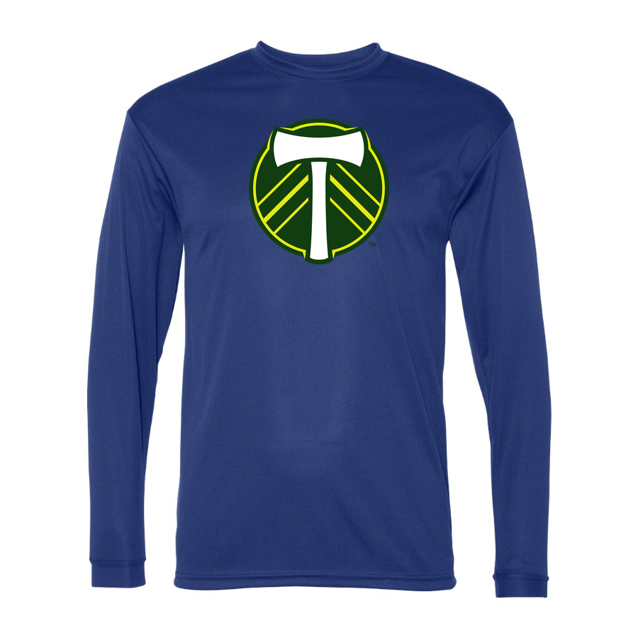 Men's Portland Timbers FC Performance Long Sleeve T-Shirt | Color: Royal | Original artwork on Drive garment
