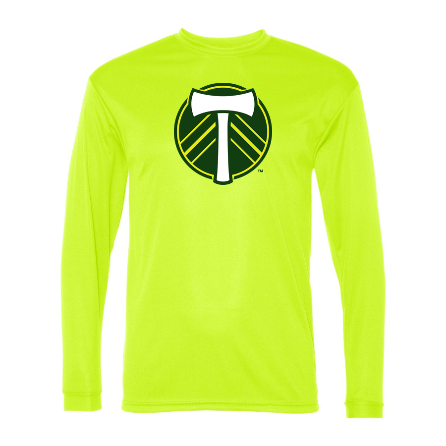 Men's Portland Timbers FC Performance Long Sleeve T-Shirt | Color: Safety Yellow | Original artwork on Drive garment