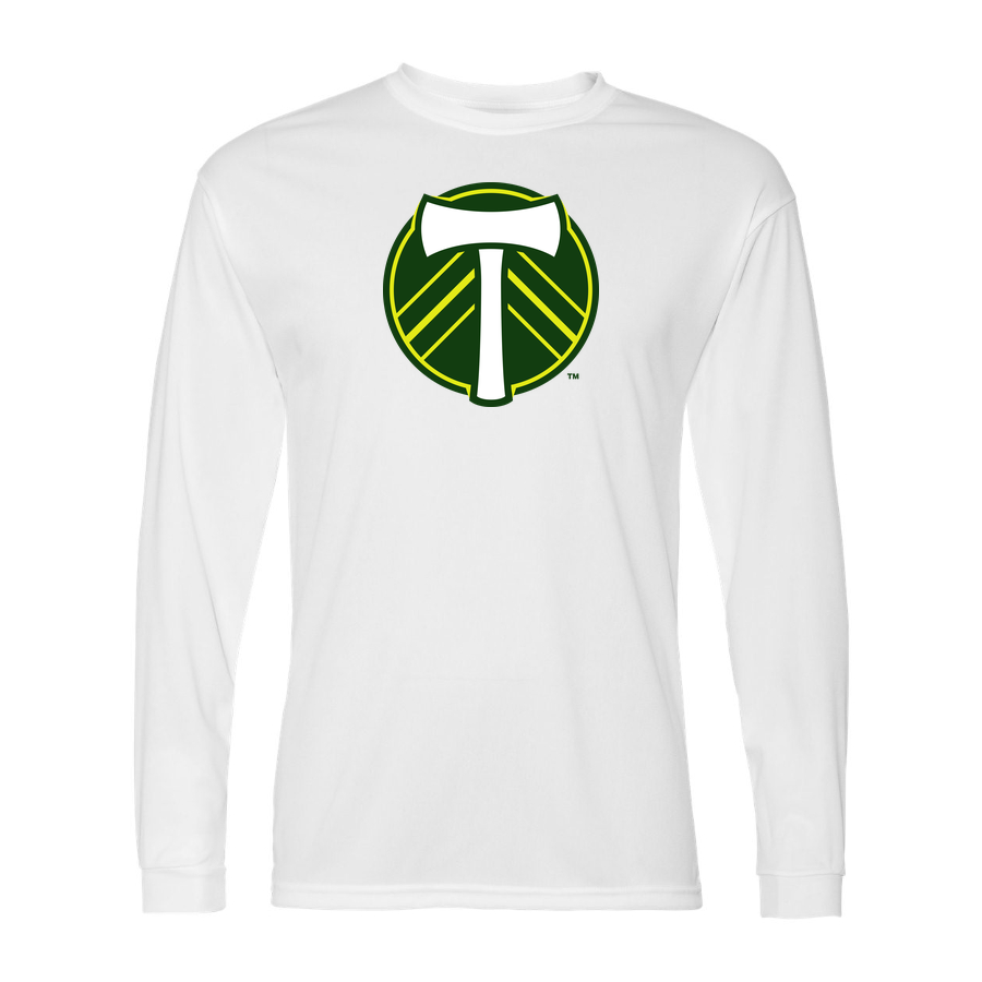 Men's Portland Timbers FC Performance Long Sleeve T-Shirt | Color: White | Original artwork on Drive garment