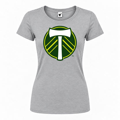 Women's Portland Timbers FC Round Neck T-Shirt — Grey — original logo on current Drive garment