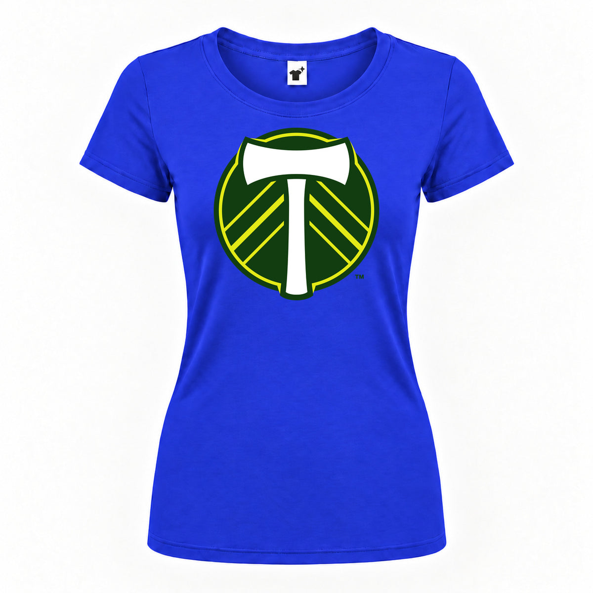 Women's Portland Timbers FC Round Neck T-Shirt — Royal Blue — original logo on current Drive garment
