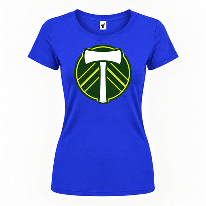 Women's Portland Timbers FC Round Neck T-Shirt — Royal Blue — original logo on current Drive garment