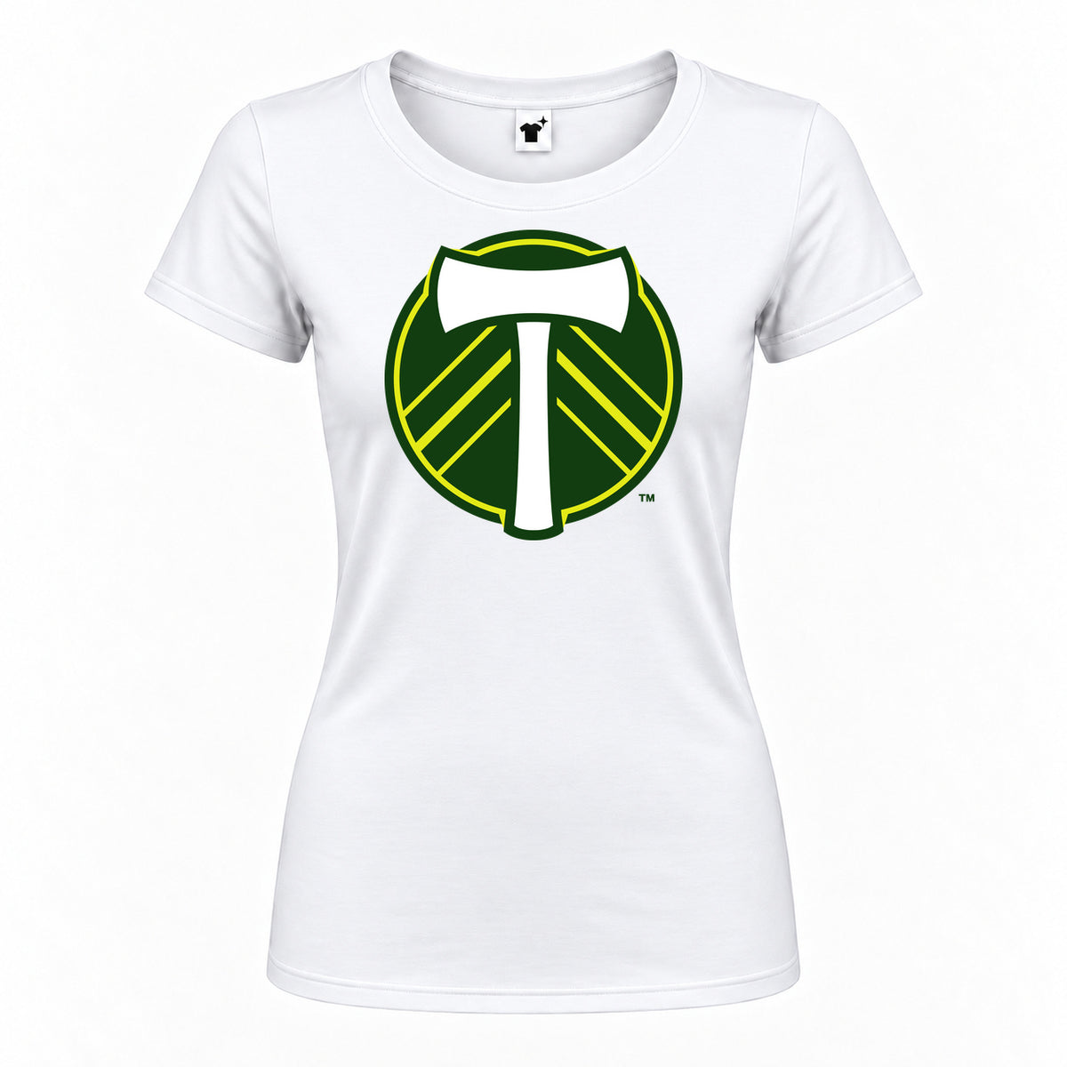 Women's Portland Timbers FC Round Neck T-Shirt — White — original logo on current Drive garment
