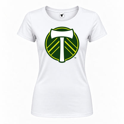 Women's Portland Timbers FC Round Neck T-Shirt — White — original logo on current Drive garment