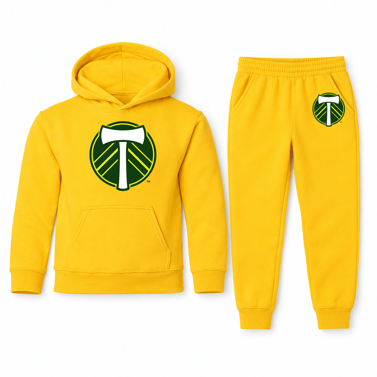 Portland Timbers FC youth hoodie jogger set, Yellow, Youth Large ages 10–12