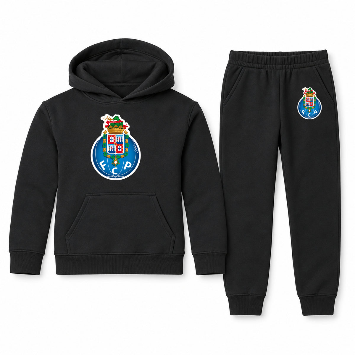 Porto FC youth hoodie jogger set, Black, Youth Large ages 10–12