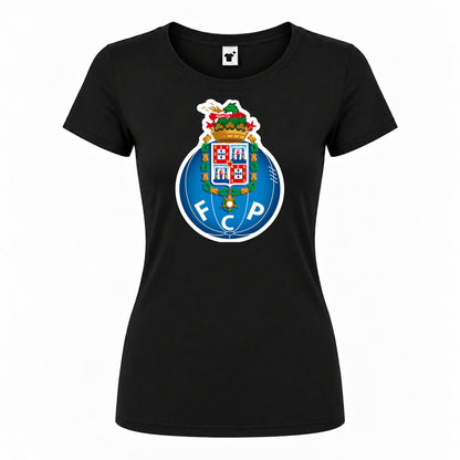 Women's Porto FC Round Neck T-Shirt — Black — original logo on current Drive garment