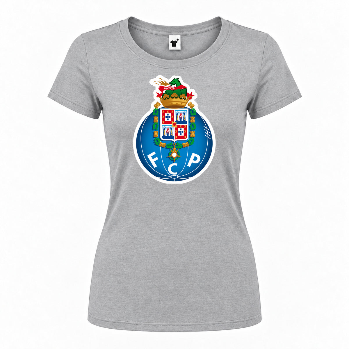 Women's Porto FC Round Neck T-Shirt — Grey — original logo on current Drive garment