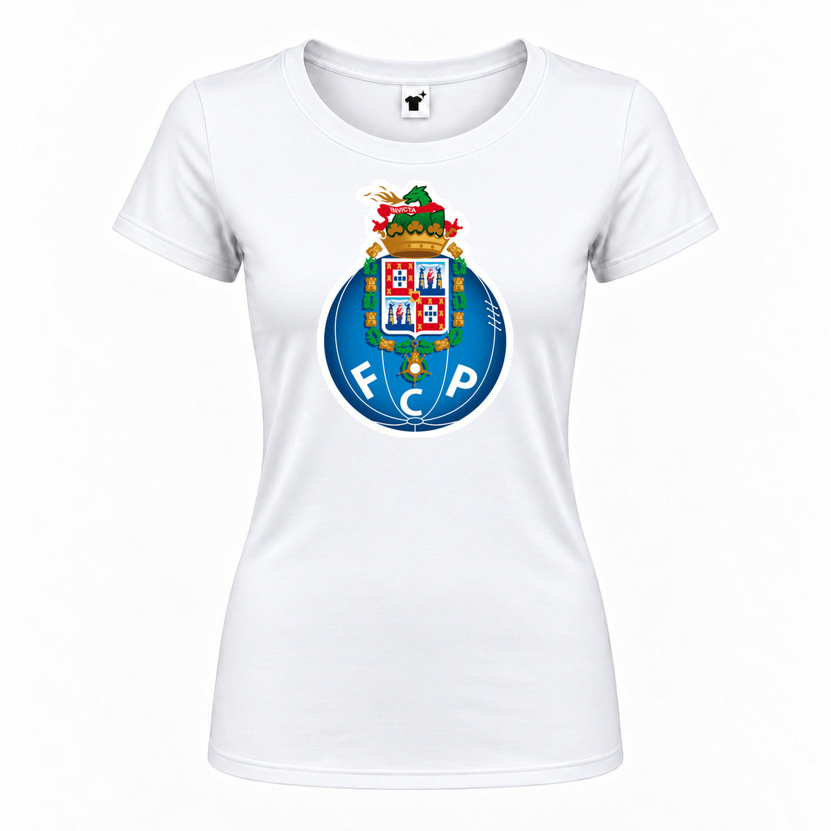 Women's Porto FC Round Neck T-Shirt — White — original logo on current Drive garment