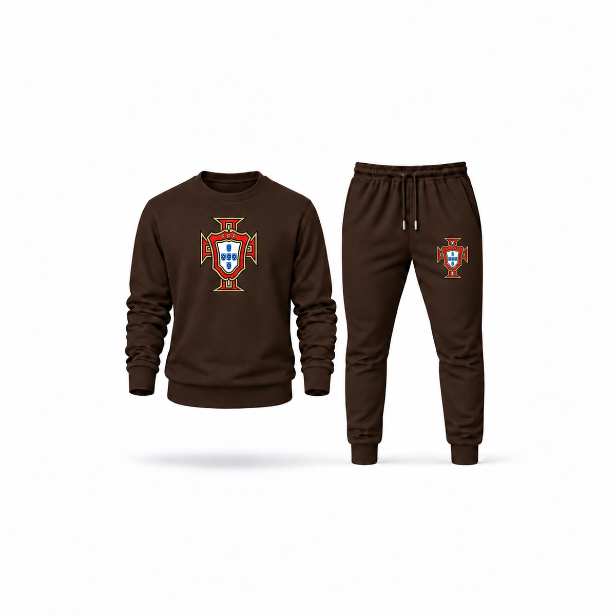 Men's Portugal National Soccer Team Sweatshirt Joggers Set | Color: Brown | Main