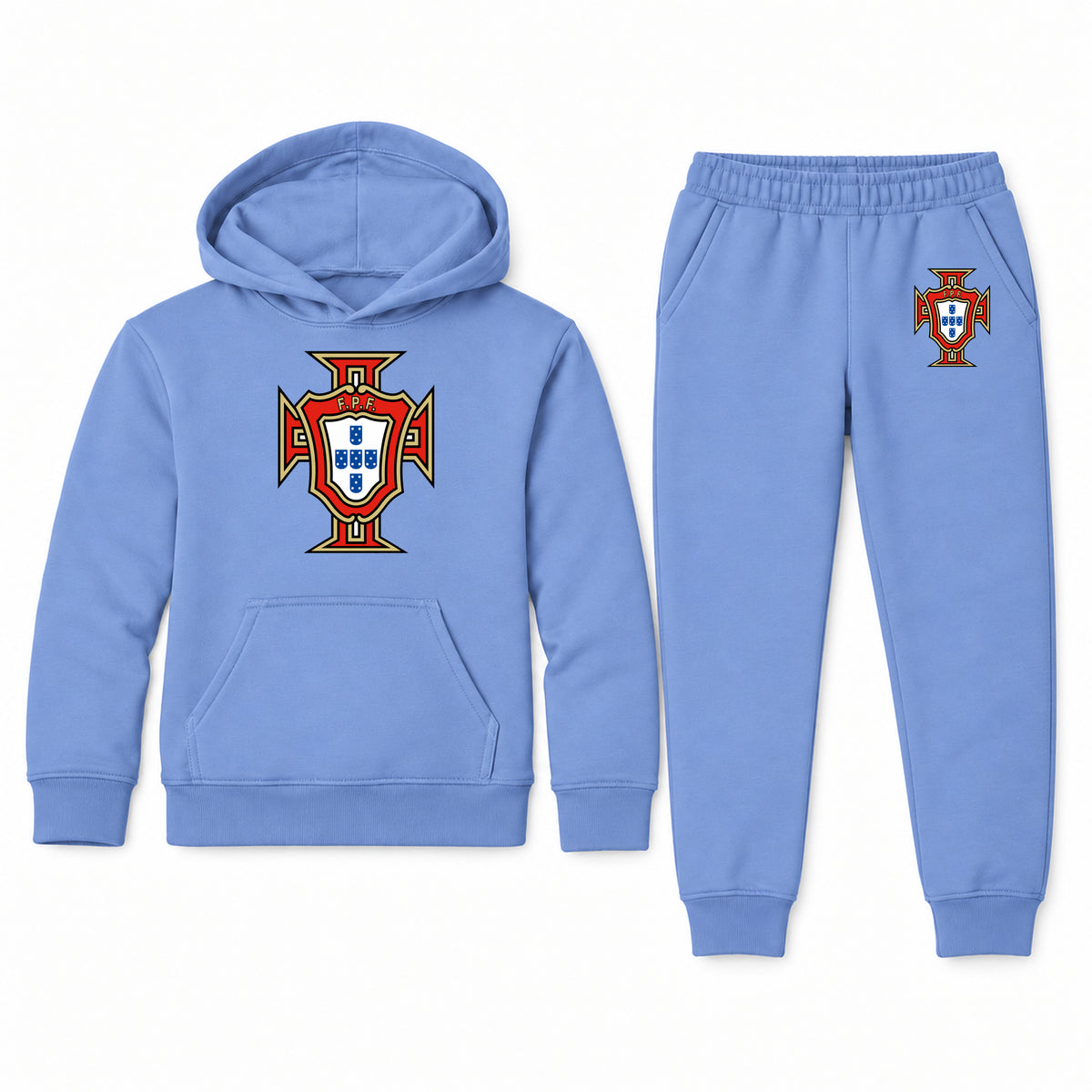 Portugal National Soccer Team youth hoodie jogger set, Carolina Blue, Youth Large ages 10–12