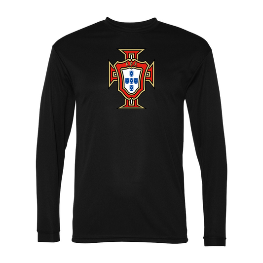 Men's Portugal National Soccer Team Performance Long Sleeve T-Shirt | Color: Black | Original artwork on Drive garment
