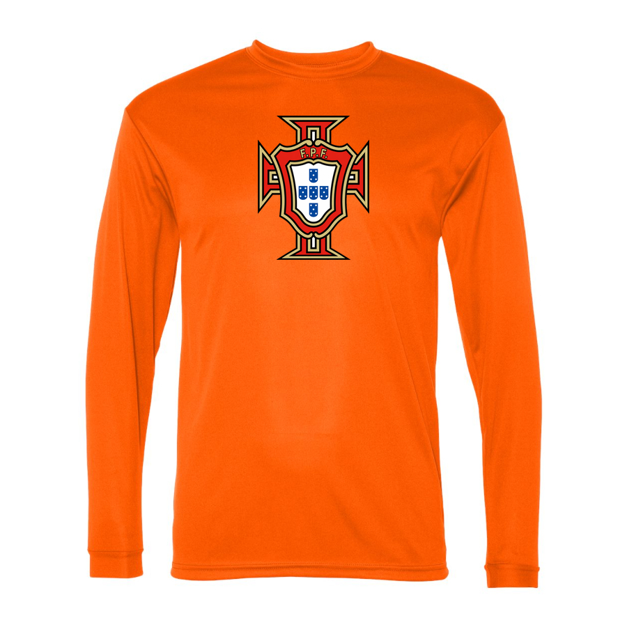 Men's Portugal National Soccer Team Performance Long Sleeve T-Shirt | Color: Orange | Original artwork on Drive garment
