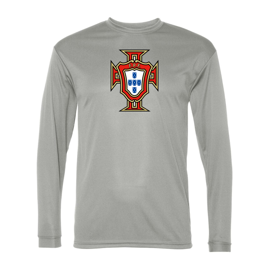 Men's Portugal National Soccer Team Performance Long Sleeve T-Shirt | Color: Silver | Original artwork on Drive garment