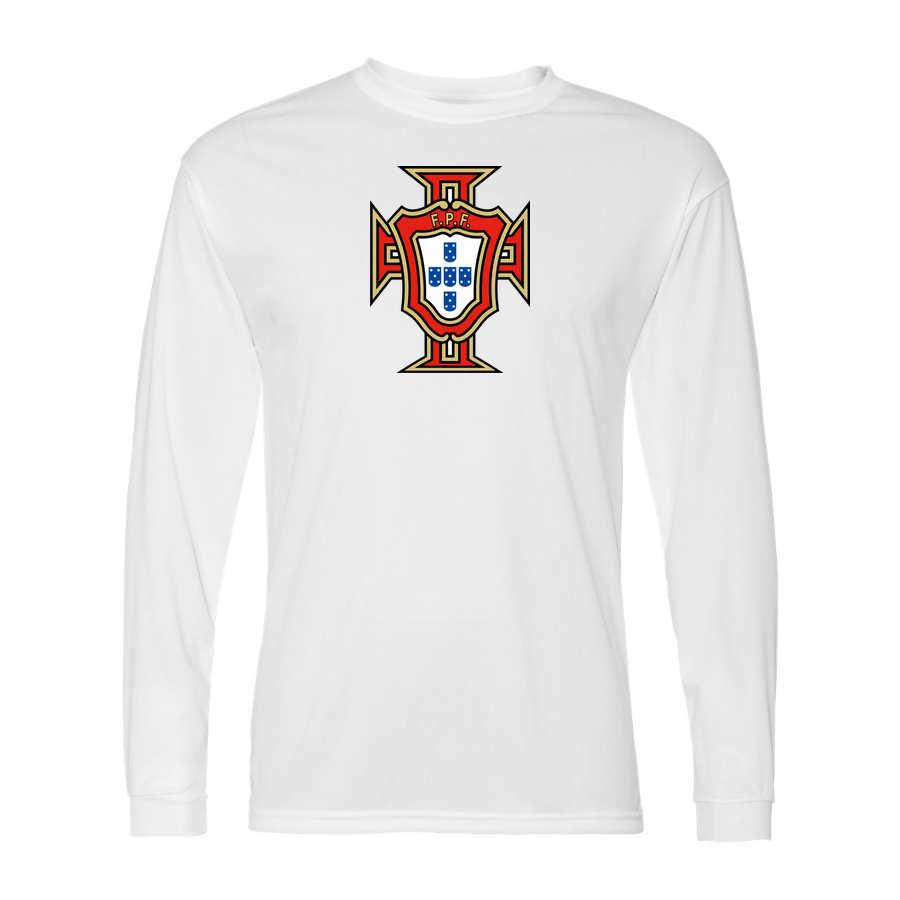 Men's Portugal National Soccer Team Performance Long Sleeve T-Shirt | Color: White | Original artwork on Drive garment
