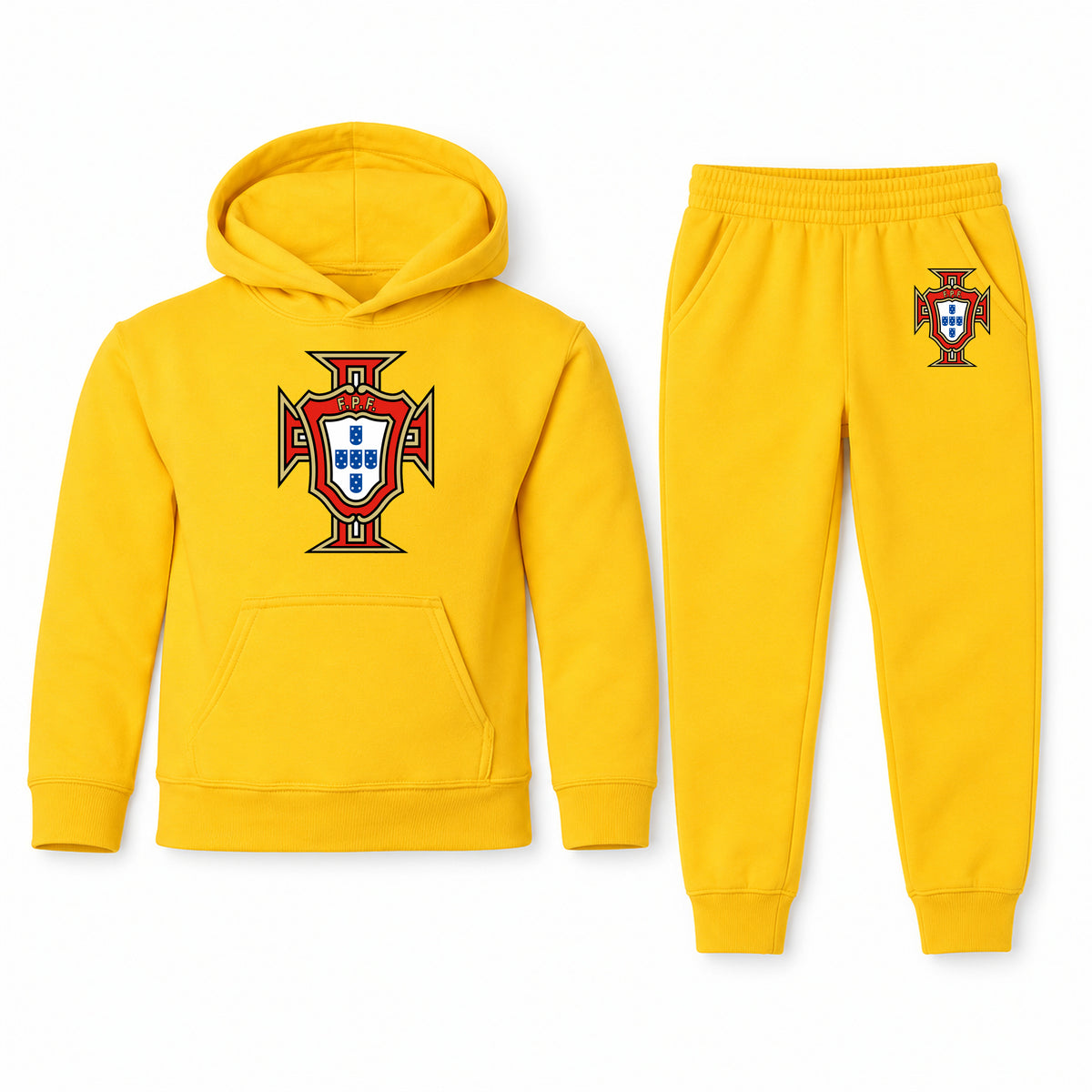 Portugal National Soccer Team youth hoodie jogger set, Yellow, Youth Large ages 10–12