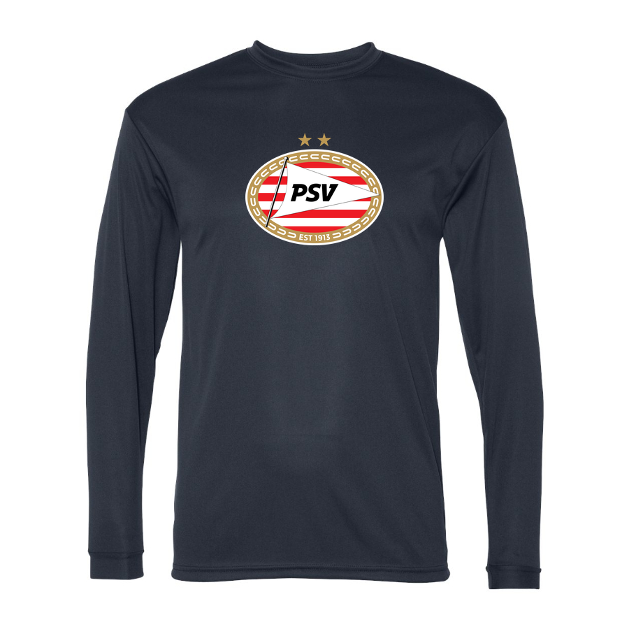 Men's PSV Eindhoven FC Performance Long Sleeve T-Shirt | Color: Navy | Original artwork on Drive garment