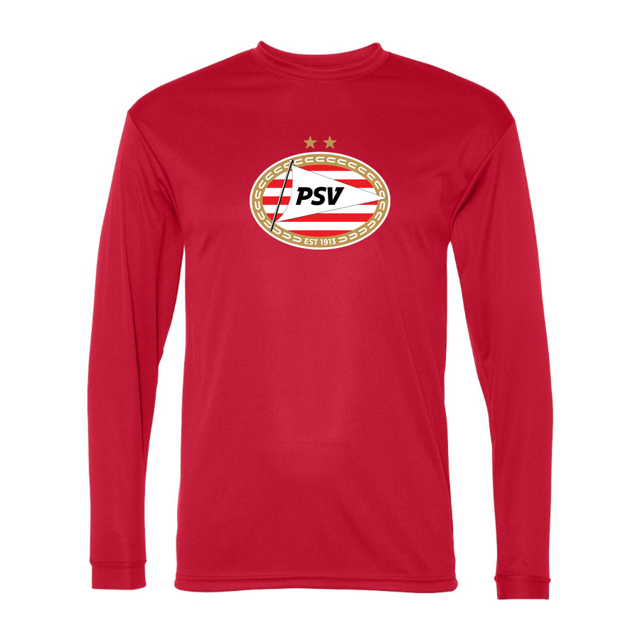 Men's PSV Eindhoven FC Performance Long Sleeve T-Shirt | Color: Red | Original artwork on Drive garment