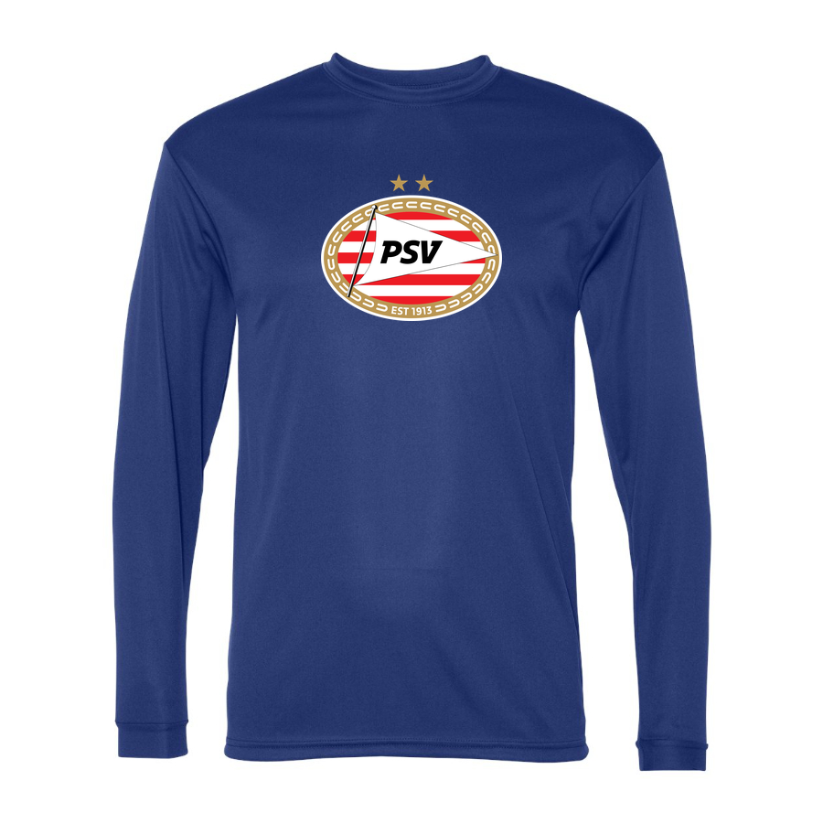 Men's PSV Eindhoven FC Performance Long Sleeve T-Shirt | Color: Royal | Original artwork on Drive garment
