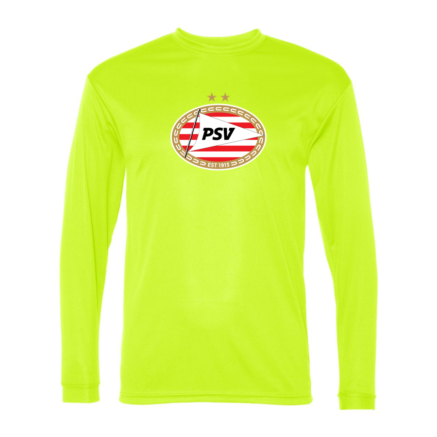 Men's PSV Eindhoven FC Performance Long Sleeve T-Shirt | Color: Safety Yellow | Original artwork on Drive garment