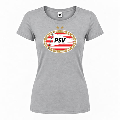 Women's PSV Eindhoven FC Round Neck T-Shirt — Grey — original logo on current Drive garment