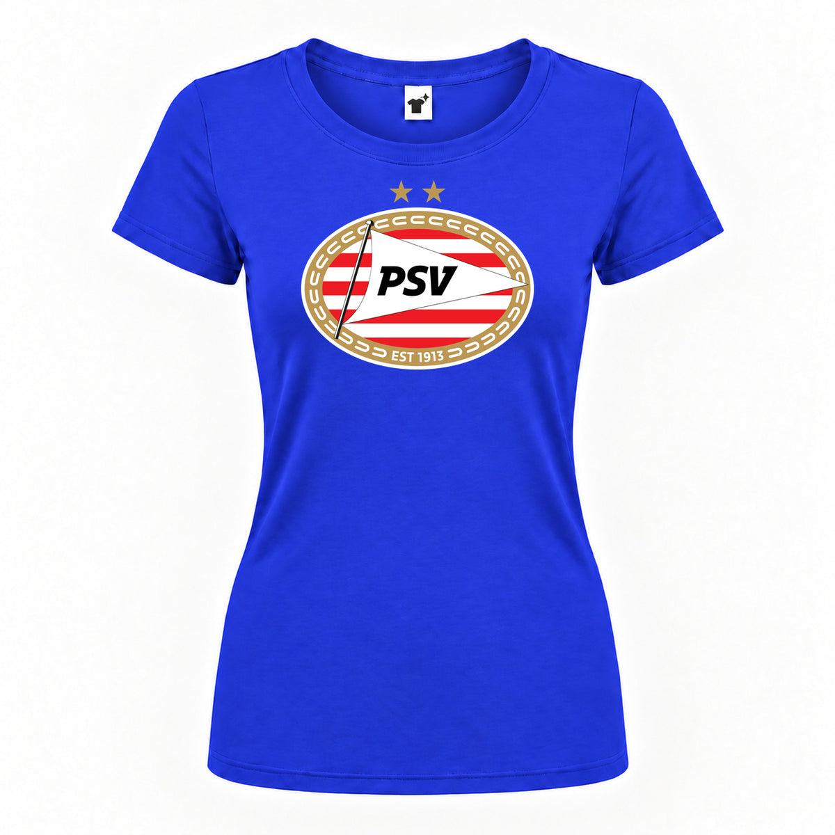 Women's PSV Eindhoven FC Round Neck T-Shirt — Royal Blue — original logo on current Drive garment