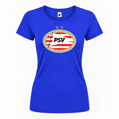 Women's PSV Eindhoven FC Round Neck T-Shirt — Royal Blue — original logo on current Drive garment