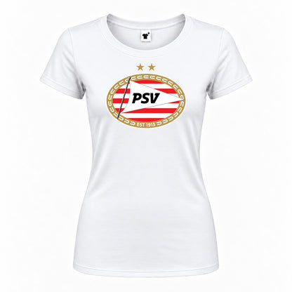 Women's PSV Eindhoven FC Round Neck T-Shirt — White — original logo on current Drive garment