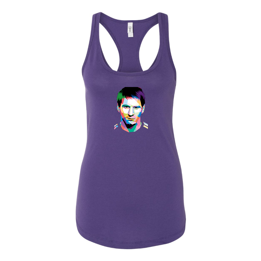 Women's Lionel Messi Face Art Soccer Racerback Tank Top