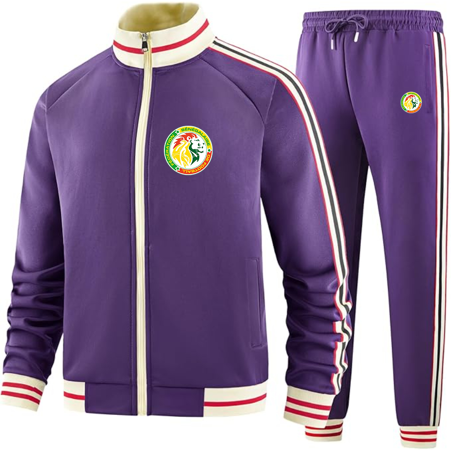 Men's  Senegal National Soccer Team copy  - Premium Two-Piece Designer Tracksuit with Bold Striped Accents and Zippered Front - Elevated Athletic Wear